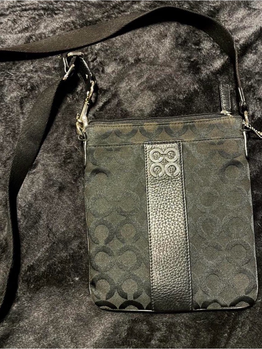Coach Black Signature Canvas Crossbody With Leather Stripe